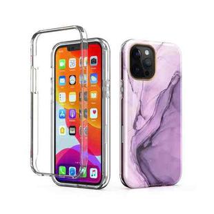 IMD 2 in 1 Upper Lower Cover Double-sided Film Marble Protective Case For iPhone 12 Pro Max(Purple)
