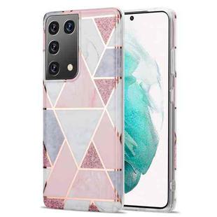 For Samsung Galaxy S21 Ultra 5G Electroplating Stitching Marbled IMD Stripe Straight Edge Rubik Cube Phone Protective Case(Light Pink)