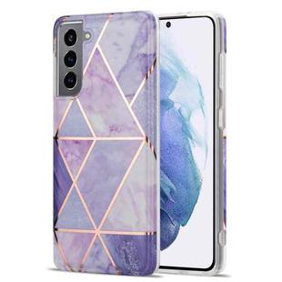 For Samsung Galaxy S21 5G Electroplating Stitching Marbled IMD Stripe Straight Edge Rubik Cube Phone Protective Case(Light Purple)