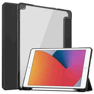 For iPad 10.2 2021 / 2020 / 2019 Transparent Acrylic + TPU Back Cover Horizontal Flip Leather Case with 3-folding Holder & Pen Holder & Sleep / Wake-up Function(Black)