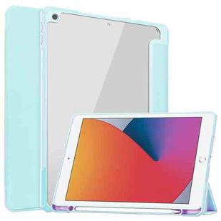 For iPad 10.2 2021 / 2020 / 2019 Transparent Acrylic + TPU Back Cover Horizontal Flip Leather Case with 3-folding Holder & Pen Holder & Sleep / Wake-up Function(Sky Blue)