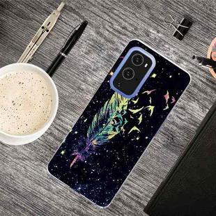 For OnePlus 9 Pro Shockproof Painted Transparent TPU Protective Case(Colorful Feathers)