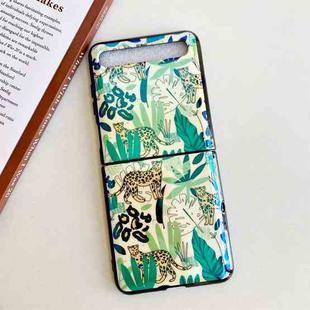 For Samsung Galaxy Z Flip Jungle Flowers Pattern Single Vertical Flip Protective Case(Jungle Leopard)