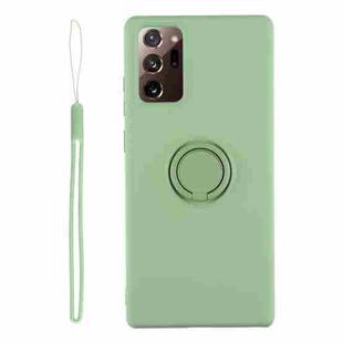 For Samsung Galaxy S20 FE Solid Color Liquid Silicone Shockproof Full Coverage Protective Case with Ring Holder & Lanyard(Green)