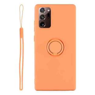 For Samsung Galaxy S20 FE Solid Color Liquid Silicone Shockproof Full Coverage Protective Case with Ring Holder & Lanyard(Orange)