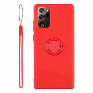 For Samsung Galaxy S20 FE Solid Color Liquid Silicone Shockproof Full Coverage Protective Case with Ring Holder & Lanyard(Bright Red)
