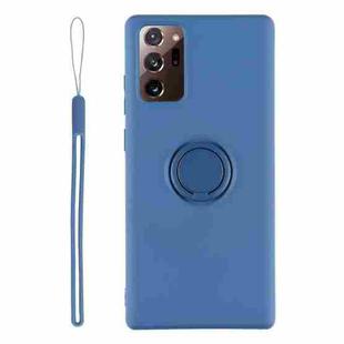 For Samsung Galaxy S20 FE Solid Color Liquid Silicone Shockproof Full Coverage Protective Case with Ring Holder & Lanyard(Blue)