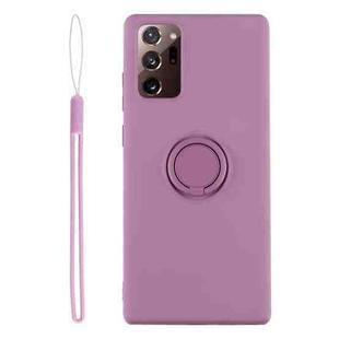 For Samsung Galaxy S20 FE Solid Color Liquid Silicone Shockproof Full Coverage Protective Case with Ring Holder & Lanyard(Purple)