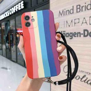 Rainbow IMD Shockproof TPU Protective Case with Lanyard For iPhone 11 Pro(Dark Rainbow+Black Lanyard)