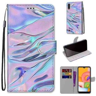 For Samsung Galaxy A01 Coloured Drawing Cross Texture Horizontal Flip PU Leather Case with Holder & Card Slots & Wallet & Lanyard(Fluorescent Water Pattern)