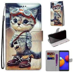 For Samsung Galaxy A01 Core Coloured Drawing Cross Texture Horizontal Flip PU Leather Case with Holder & Card Slots & Wallet & Lanyard(Leather Shoes Cat)