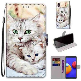 For Samsung Galaxy A01 Core Coloured Drawing Cross Texture Horizontal Flip PU Leather Case with Holder & Card Slots & Wallet & Lanyard(Big Cat Hugging Kitten)
