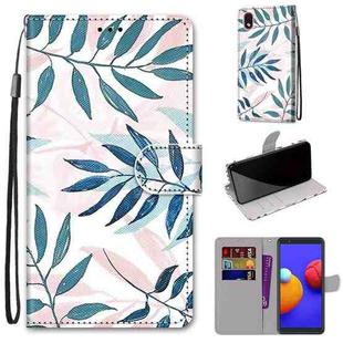 For Samsung Galaxy A01 Core Coloured Drawing Cross Texture Horizontal Flip PU Leather Case with Holder & Card Slots & Wallet & Lanyard(Pink Green Needles)