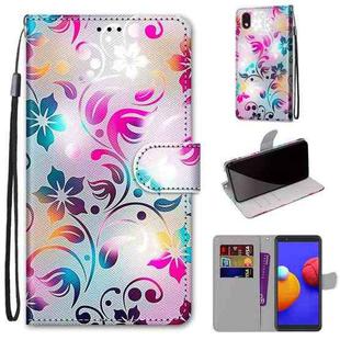 For Samsung Galaxy A01 Core Coloured Drawing Cross Texture Horizontal Flip PU Leather Case with Holder & Card Slots & Wallet & Lanyard(Gradient Colorful Flower)