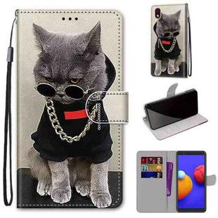 For Samsung Galaxy A01 Core Coloured Drawing Cross Texture Horizontal Flip PU Leather Case with Holder & Card Slots & Wallet & Lanyard(Golden Chain Grey Cat)