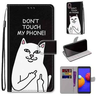 For Samsung Galaxy A01 Core Coloured Drawing Cross Texture Horizontal Flip PU Leather Case with Holder & Card Slots & Wallet & Lanyard(Middle Finger White Cat)