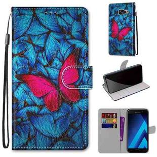 For Samsung Galaxy A5 2017 Coloured Drawing Cross Texture Horizontal Flip PU Leather Case with Holder & Card Slots & Wallet & Lanyard(Big Red Butterfly On Blue)