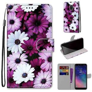 For Samsung Galaxy A6 2018 Coloured Drawing Cross Texture Horizontal Flip PU Leather Case with Holder & Card Slots & Wallet & Lanyard(Chrysanthemum Pink White Purple)