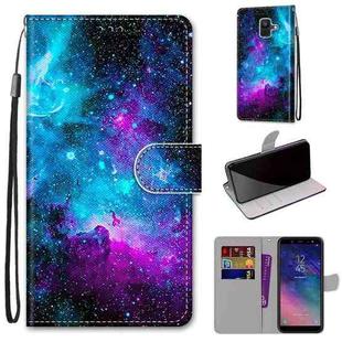 For Samsung Galaxy A6 2018 Coloured Drawing Cross Texture Horizontal Flip PU Leather Case with Holder & Card Slots & Wallet & Lanyard(Purple Green Starry Sky)