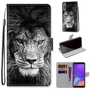 For Samsung Galaxy A7 2018 Coloured Drawing Cross Texture Horizontal Flip PU Leather Case with Holder & Card Slots & Wallet & Lanyard(Black and White Lion Head)