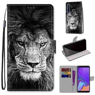 For Samsung Galaxy A9 2018 Coloured Drawing Cross Texture Horizontal Flip PU Leather Case with Holder & Card Slots & Wallet & Lanyard(Black and White Lion Head)