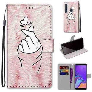 For Samsung Galaxy A9 2018 Coloured Drawing Cross Texture Horizontal Flip PU Leather Case with Holder & Card Slots & Wallet & Lanyard(Pink Hands Than Hearts)
