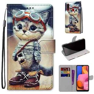 For Samsung Galaxy A20s Coloured Drawing Cross Texture Horizontal Flip PU Leather Case with Holder & Card Slots & Wallet & Lanyard(Leather Shoes Cat)