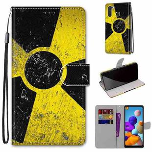 For Samsung Galaxy A21 Coloured Drawing Cross Texture Horizontal Flip PU Leather Case with Holder & Card Slots & Wallet & Lanyard(Yellow and Black Signs)
