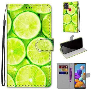 For Samsung Galaxy A21s Coloured Drawing Cross Texture Horizontal Flip PU Leather Case with Holder & Card Slots & Wallet & Lanyard(Lime)