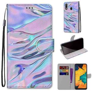 For Samsung Galaxy A30 & A20 Coloured Drawing Cross Texture Horizontal Flip PU Leather Case with Holder & Card Slots & Wallet & Lanyard(Fluorescent Water Pattern)