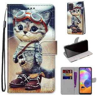 For Samsung Galaxy A31 Coloured Drawing Cross Texture Horizontal Flip PU Leather Case with Holder & Card Slots & Wallet & Lanyard(Leather Shoes Cat)