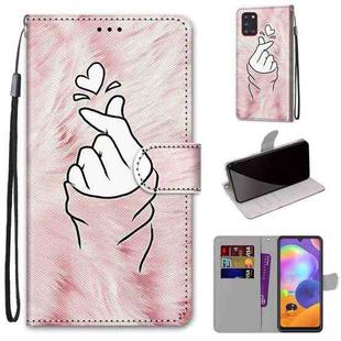 For Samsung Galaxy A31 Coloured Drawing Cross Texture Horizontal Flip PU Leather Case with Holder & Card Slots & Wallet & Lanyard(Pink Hands Than Hearts)
