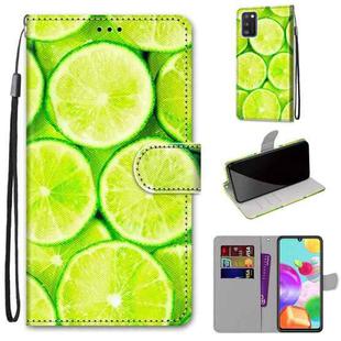 For Samsung Galaxy A41 Coloured Drawing Cross Texture Horizontal Flip PU Leather Case with Holder & Card Slots & Wallet & Lanyard(Lime)
