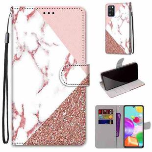 For Samsung Galaxy A41 Coloured Drawing Cross Texture Horizontal Flip PU Leather Case with Holder & Card Slots & Wallet & Lanyard(Stitching Pink Stone Pattern)