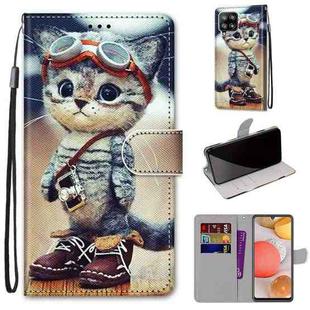 For Samsung Galaxy A42 5G Coloured Drawing Cross Texture Horizontal Flip PU Leather Case with Holder & Card Slots & Wallet & Lanyard(Leather Shoes Cat)