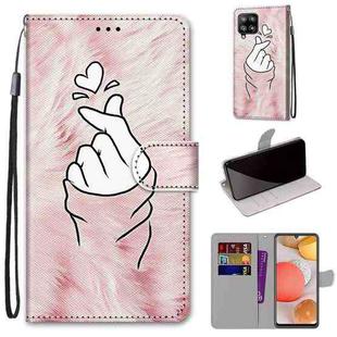 For Samsung Galaxy A42 5G Coloured Drawing Cross Texture Horizontal Flip PU Leather Case with Holder & Card Slots & Wallet & Lanyard(Pink Hands Than Hearts)