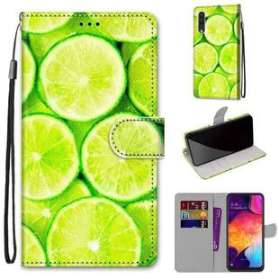 For Samsung Galaxy A50 Coloured Drawing Cross Texture Horizontal Flip PU Leather Case with Holder & Card Slots & Wallet & Lanyard(Lime)