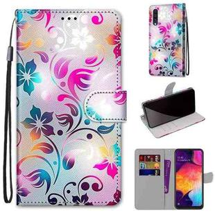 For Samsung Galaxy A50 Coloured Drawing Cross Texture Horizontal Flip PU Leather Case with Holder & Card Slots & Wallet & Lanyard(Gradient Colorful Flower)