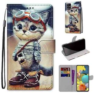 For Samsung Galaxy A51 5G Coloured Drawing Cross Texture Horizontal Flip PU Leather Case with Holder & Card Slots & Wallet & Lanyard(Leather Shoes Cat)