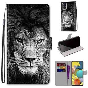 For Samsung Galaxy A51 5G Coloured Drawing Cross Texture Horizontal Flip PU Leather Case with Holder & Card Slots & Wallet & Lanyard(Black and White Lion Head)