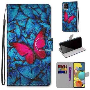For Samsung Galaxy A51 5G Coloured Drawing Cross Texture Horizontal Flip PU Leather Case with Holder & Card Slots & Wallet & Lanyard(Big Red Butterfly On Blue)
