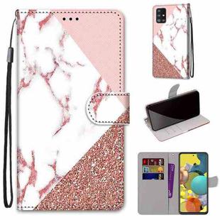 For Samsung Galaxy A51 5G Coloured Drawing Cross Texture Horizontal Flip PU Leather Case with Holder & Card Slots & Wallet & Lanyard(Stitching Pink Stone Pattern)