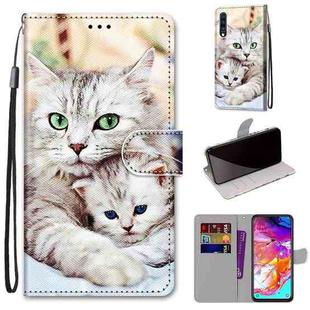 For Samsung Galaxy A70 Coloured Drawing Cross Texture Horizontal Flip PU Leather Case with Holder & Card Slots & Wallet & Lanyard(Big Cat Hugging Kitten)