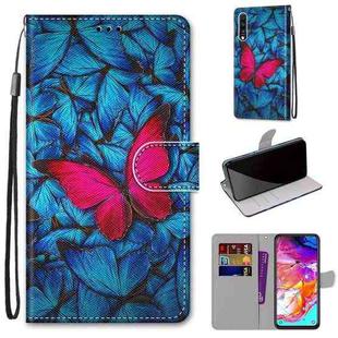 For Samsung Galaxy A70 Coloured Drawing Cross Texture Horizontal Flip PU Leather Case with Holder & Card Slots & Wallet & Lanyard(Big Red Butterfly On Blue)