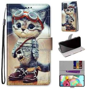 For Samsung Galaxy A71 Coloured Drawing Cross Texture Horizontal Flip PU Leather Case with Holder & Card Slots & Wallet & Lanyard(Leather Shoes Cat)