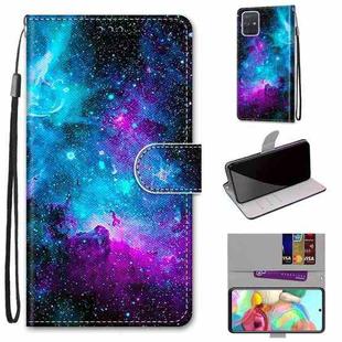 For Samsung Galaxy A71 Coloured Drawing Cross Texture Horizontal Flip PU Leather Case with Holder & Card Slots & Wallet & Lanyard(Purple Green Starry Sky)