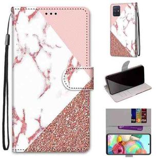 For Samsung Galaxy A71 Coloured Drawing Cross Texture Horizontal Flip PU Leather Case with Holder & Card Slots & Wallet & Lanyard(Stitching Pink Stone Pattern)