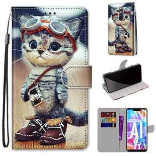 For Huawei Mate 20 Lite / Maimang 7 Coloured Drawing Cross Texture Horizontal Flip PU Leather Case with Holder & Card Slots & Wallet & Lanyard(Leather Shoes Cat)