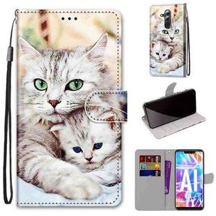 For Huawei Mate 20 Lite / Maimang 7 Coloured Drawing Cross Texture Horizontal Flip PU Leather Case with Holder & Card Slots & Wallet & Lanyard(Big Cat Holding Kitten)