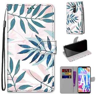 For Huawei Mate 20 Lite / Maimang 7 Coloured Drawing Cross Texture Horizontal Flip PU Leather Case with Holder & Card Slots & Wallet & Lanyard(Pink Green Leaf)